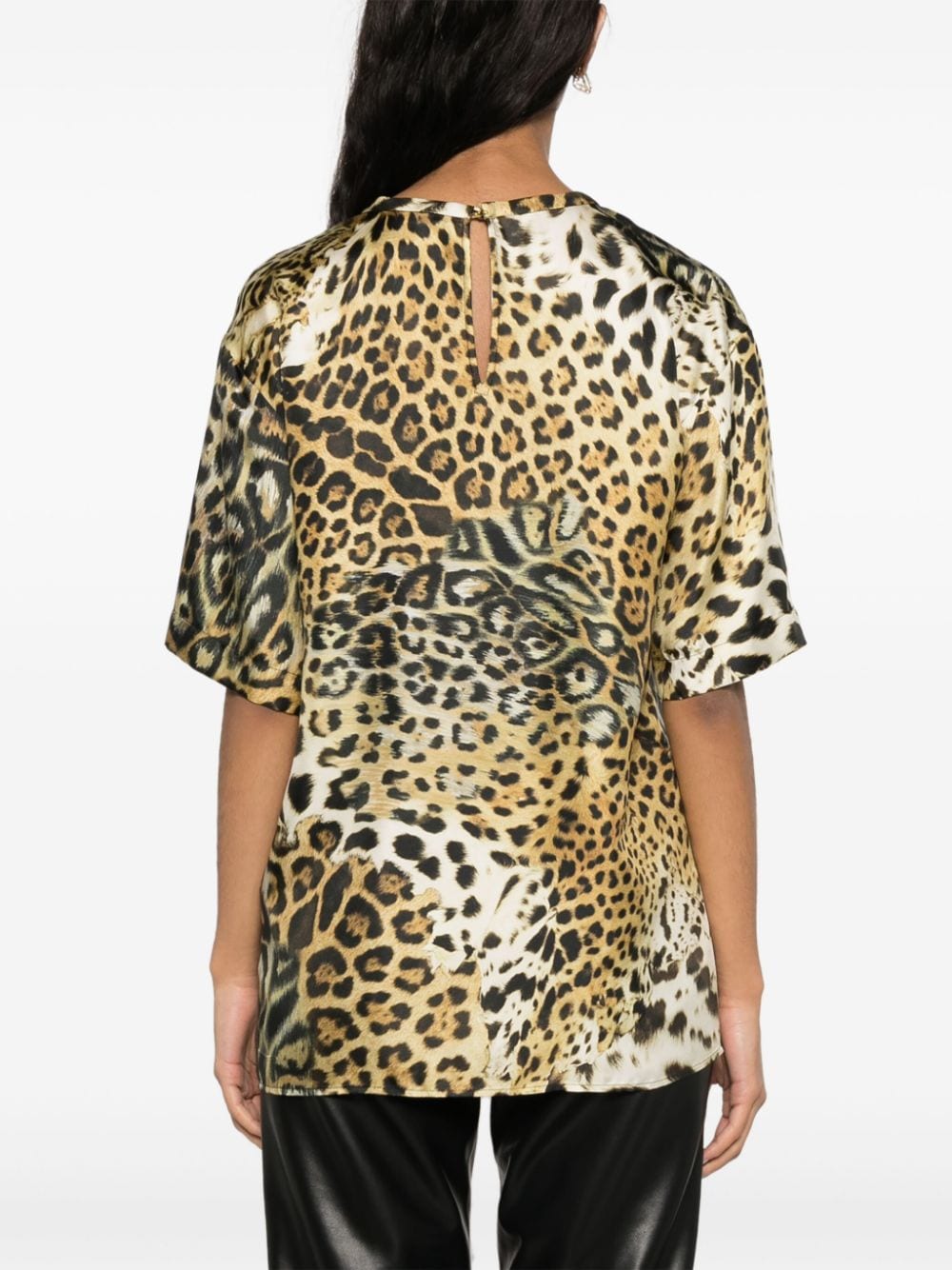 Shop Roberto Cavalli Leopard-print Silk Blouse In 中性色