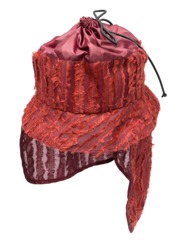 Labrum London frayed detail Ripstop Bucket Hat Red FARFETCH UK