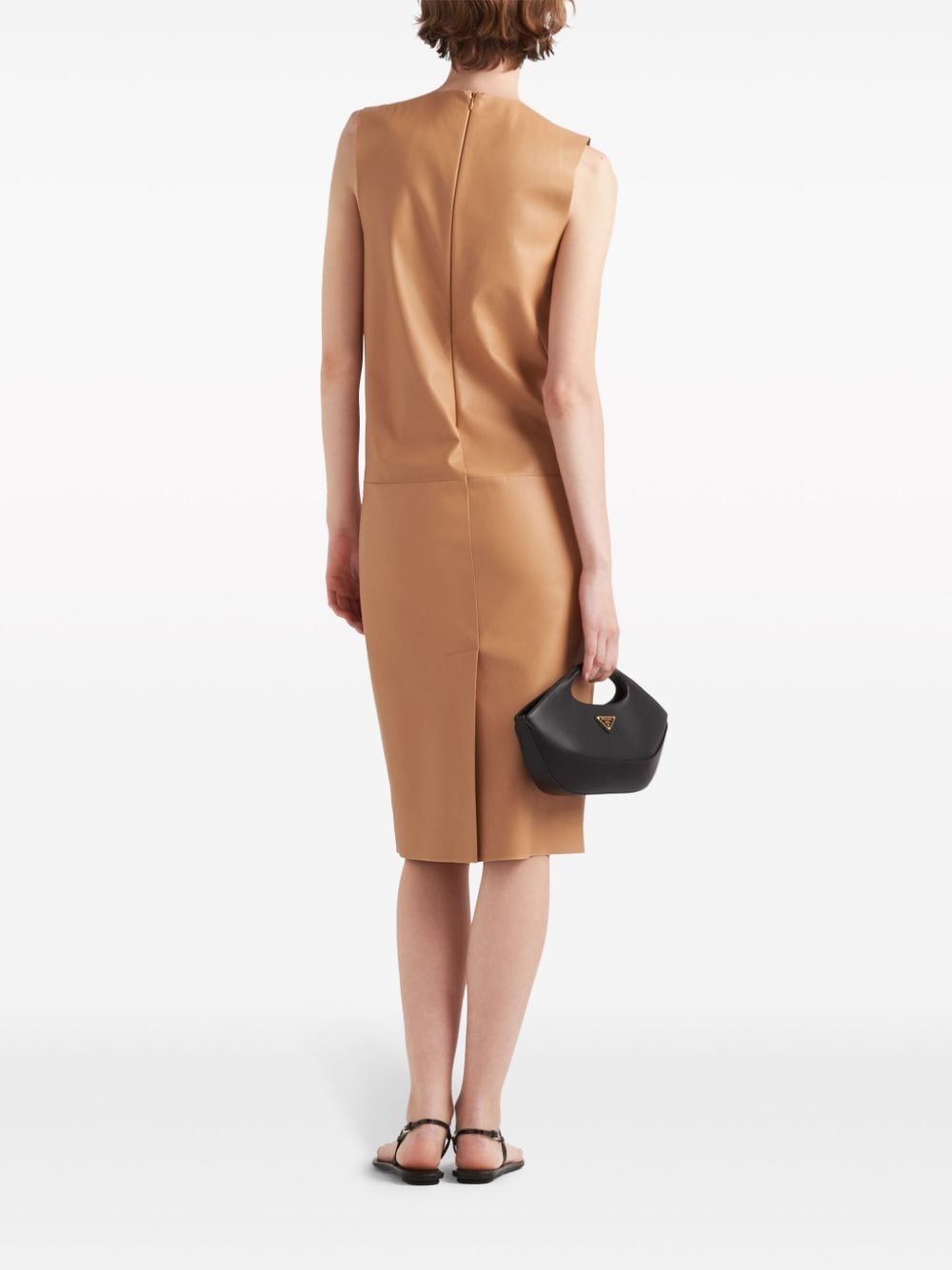 Shop Prada Triangle-logo Leather Shift Dress In Brown