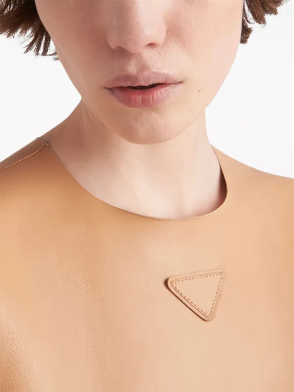 Prada triangle-logo Leather Shift Dress | Brown | FARFETCH GE