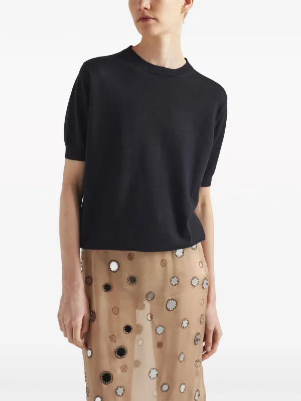 Prada triangle-logo Cashmere Knitted Top | Blue | FARFETCH RO