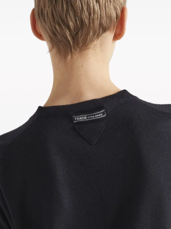 Prada triangle-logo Cashmere Knitted Top | Blue | FARFETCH RO