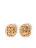 Miu Miu logo-plaque woven clip-on earrings - Neutrals