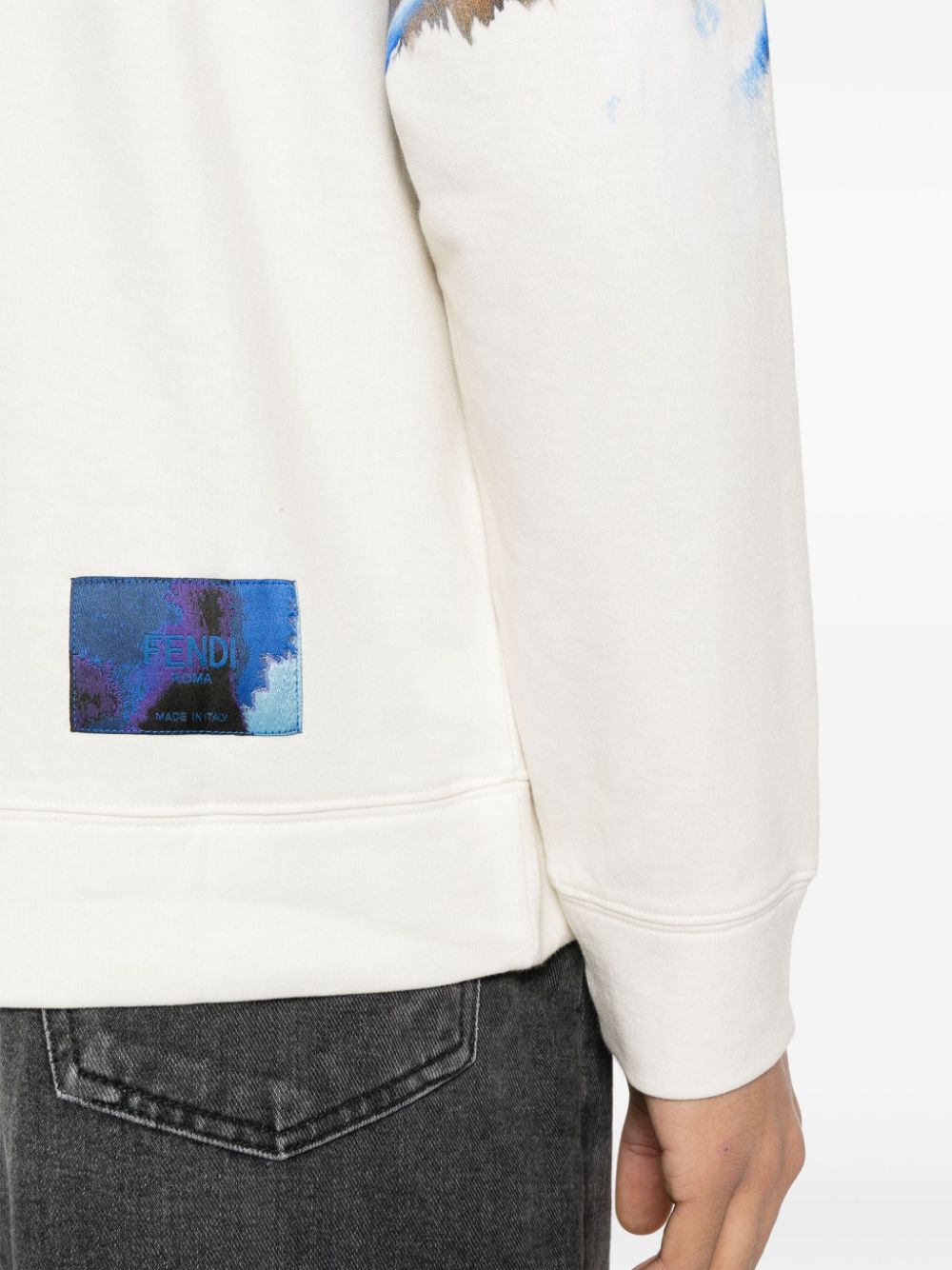 Shop Fendi Logo-patch Cotton Sweatshirt In Neutrals