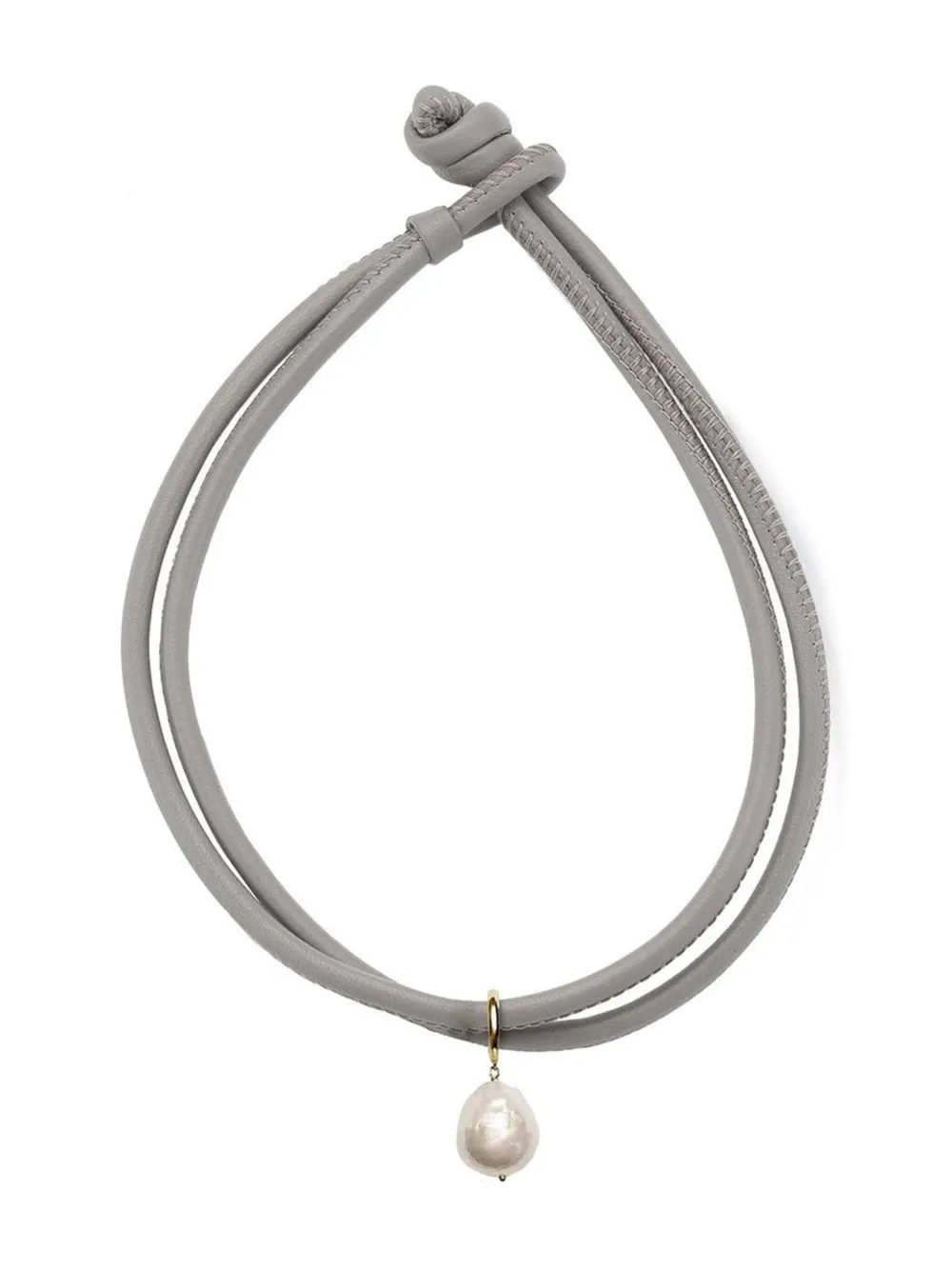 Mizuki 14kt Yellow Gold Pearl Leather Choker In Gray