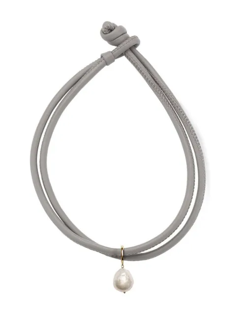 Mizuki 14kt yellow gold pearl leather choker