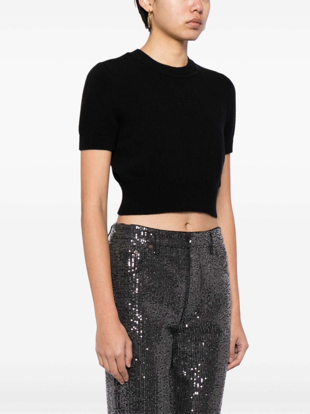 Shop Alexander Wang Logo-embossed Knitted Top In Black