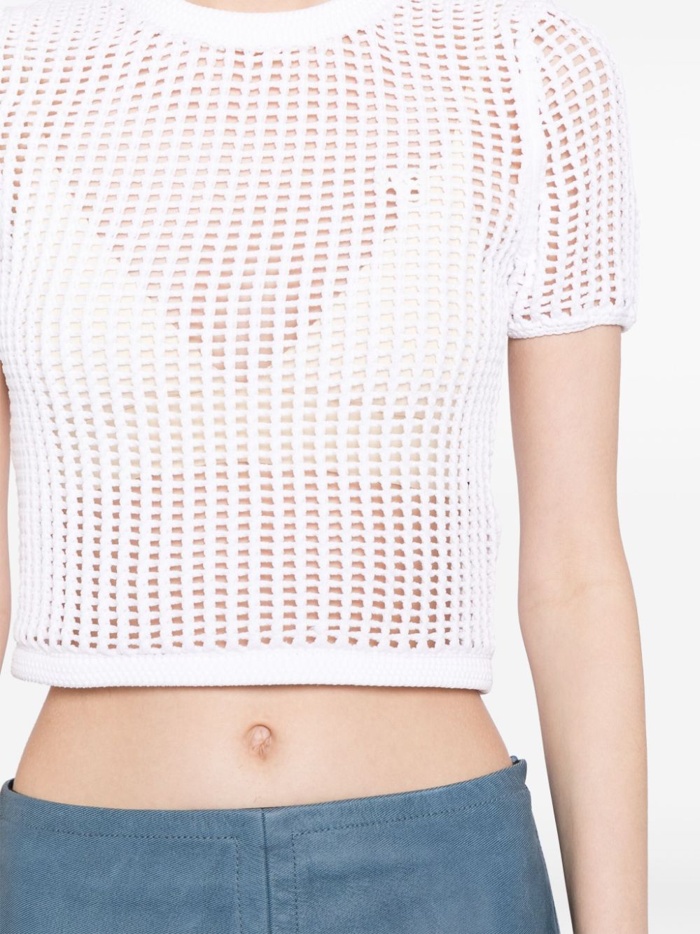 Shop Alexander Wang Open-knit Cropped Top In White