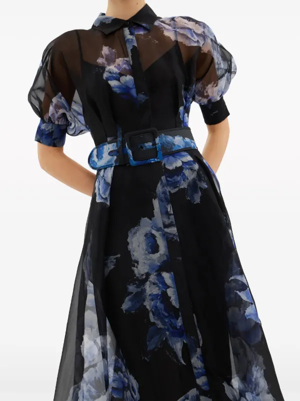 REBECCA VALLANCE 関税込 Floral cotton lace shirt dress Floral cotton lace shirt dress in blue - Rebecca Vallance
