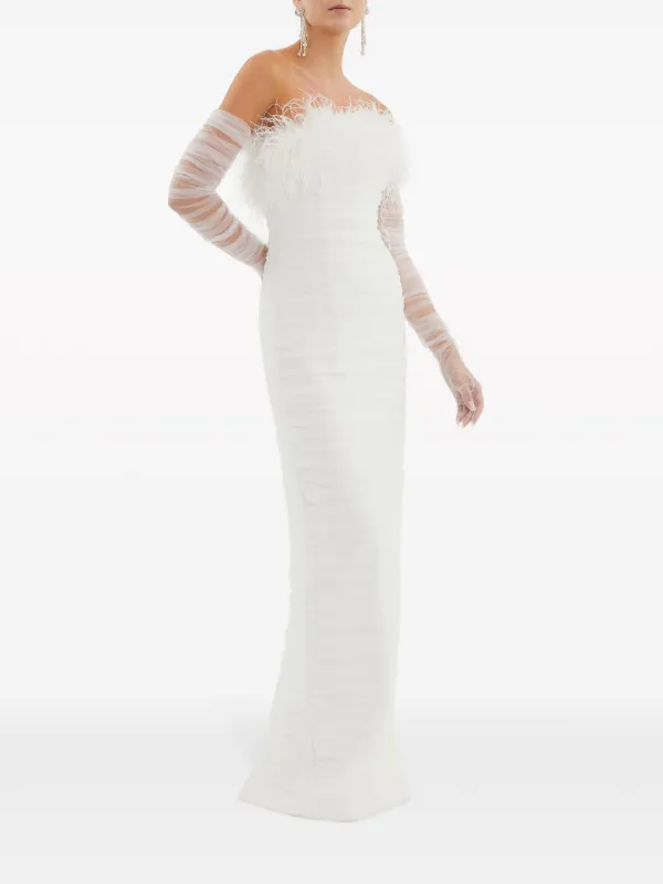 国内発| REBECCA VALLANCE Bridal フェザートリム ロングドレス Rebecca Vallance Lilly フェザートリム ドレス | ホワイト