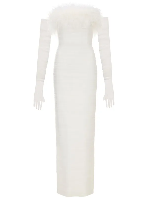 国内発| REBECCA VALLANCE Bridal フェザートリム ロングドレス 国内発| REBECCA VALLANCE Bridal フェザートリム ロングドレス