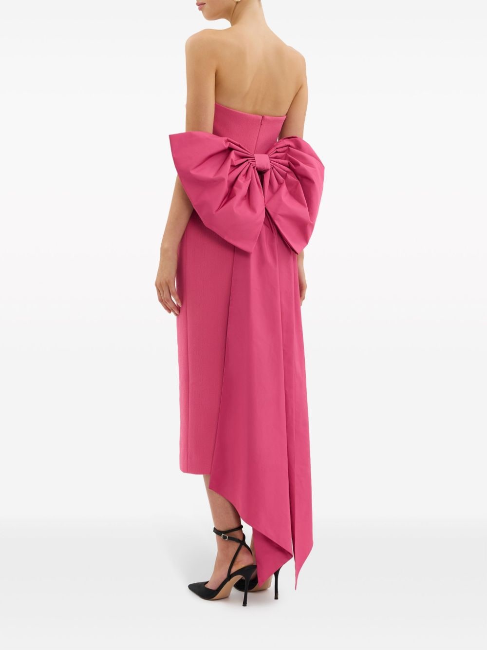 Shop Rebecca Vallance Anais Oversize-bow Strapless Midi Dress In Pink