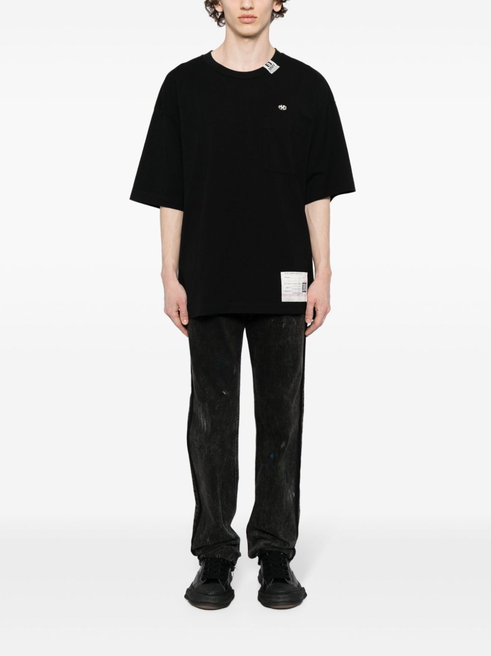 Shop Miharayasuhiro Logo-patch Cotton T-shirt In Black