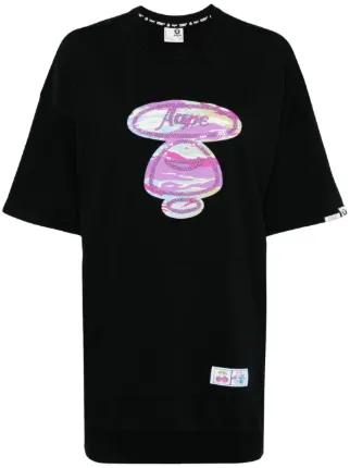 AAPE BY *A BATHING APE® スパンコール Tシャツワンピース | ブラック