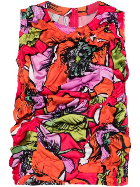 Comme Des Garcons gathered floral-print tank top Women