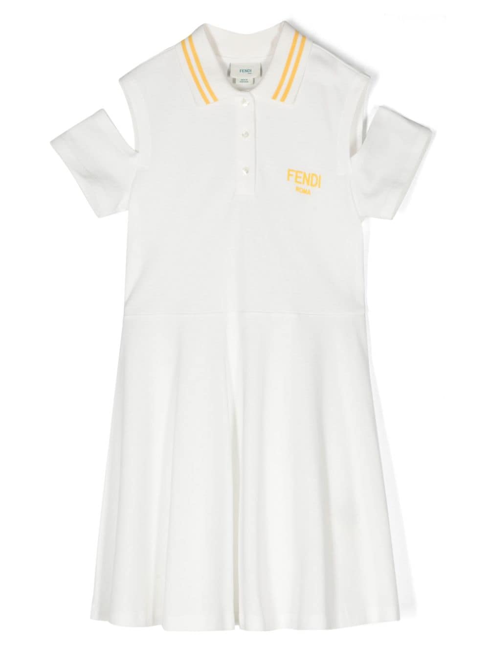 Fendi Kids' Cold-shoulder Piqué Polo Dress In White