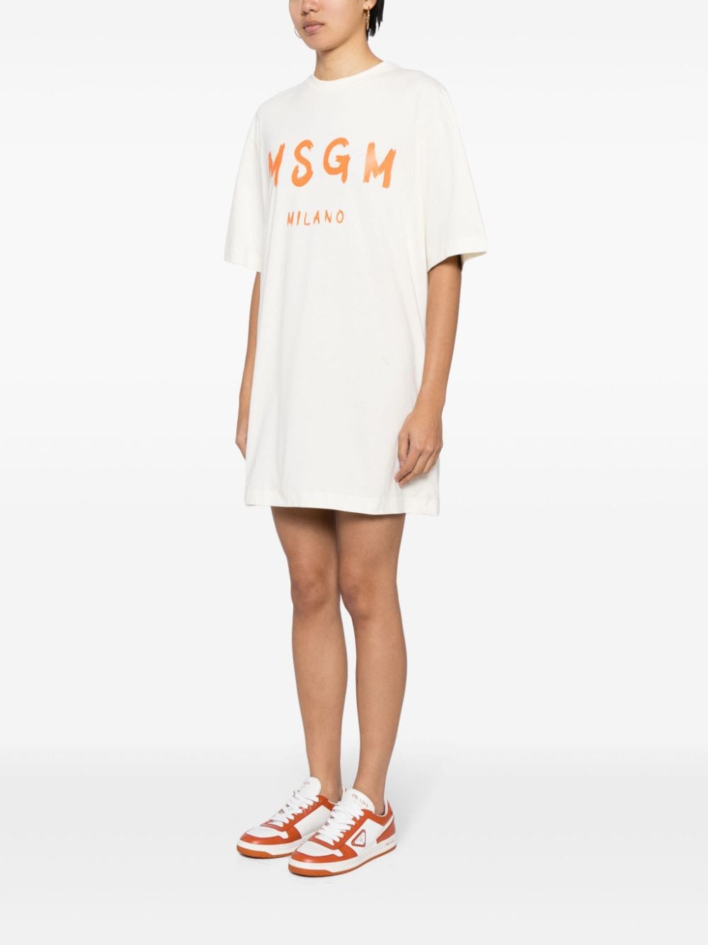 Shop Msgm Logo-print T-shirt Minidress In Orange