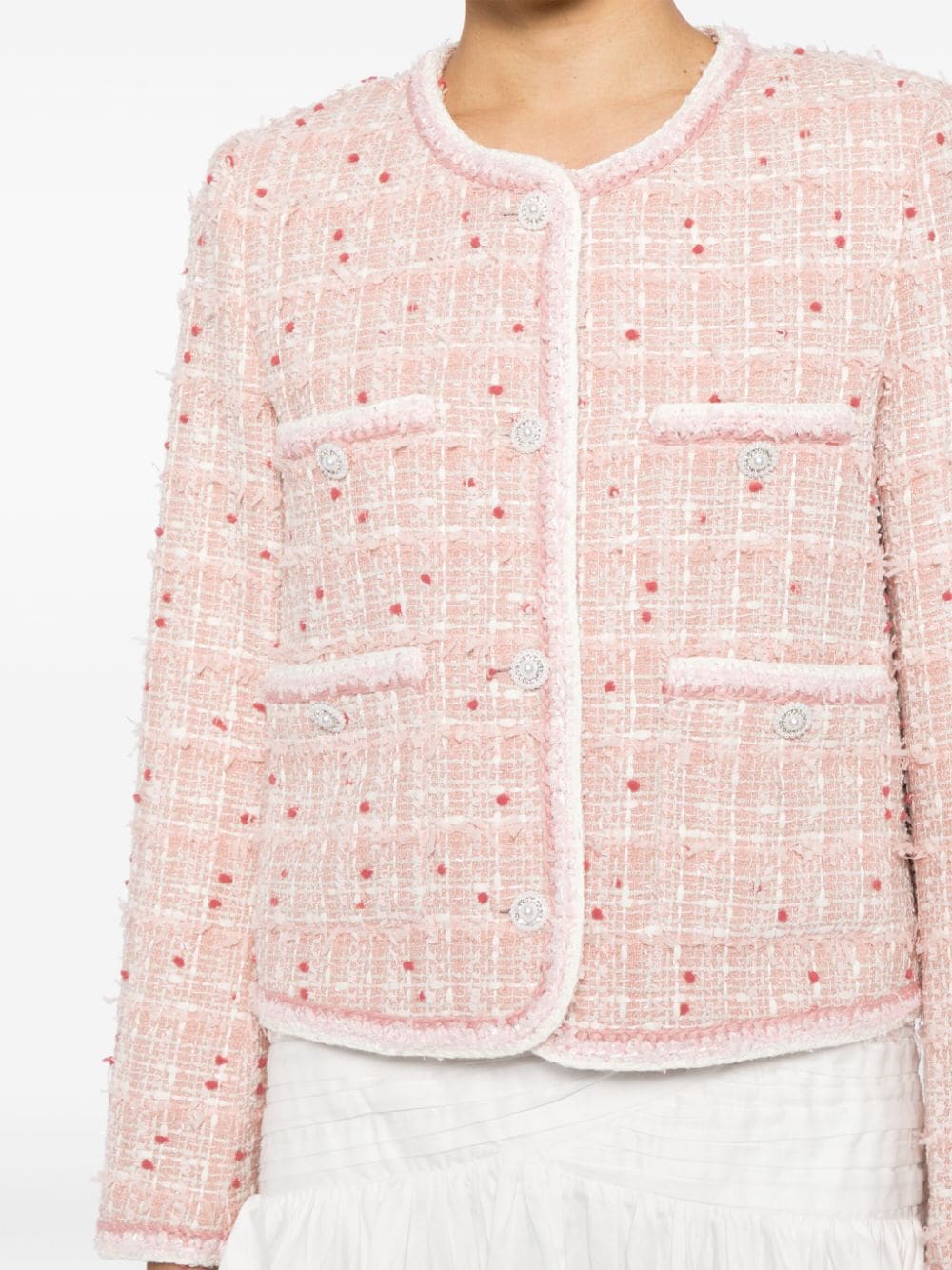Shop B+ab Cropped Tweed Jacket In Pink