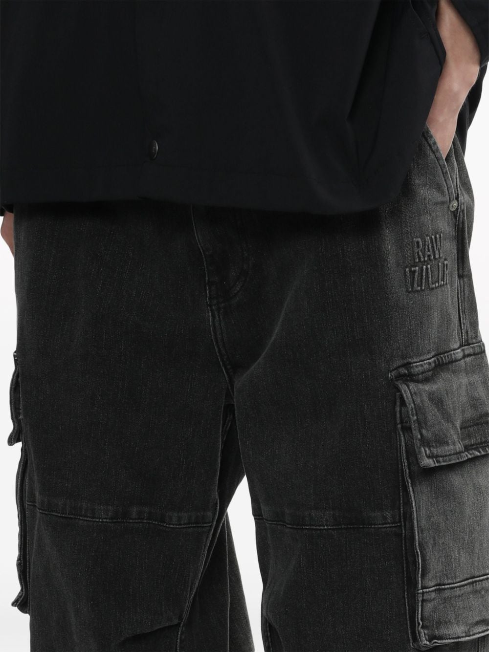 Shop Izzue Wide-leg Cargo Jeans In Black