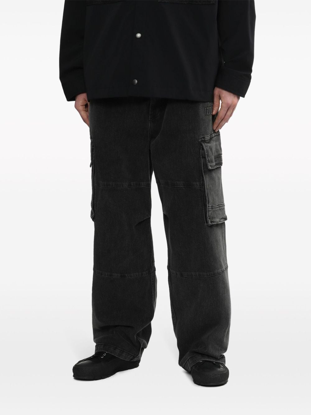 Shop Izzue Wide-leg Cargo Jeans In Black
