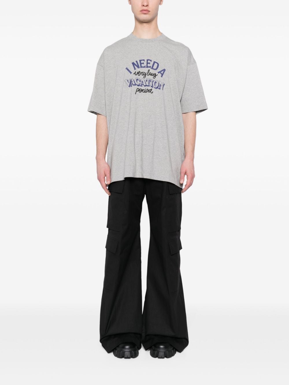Shop Vetements Slogan-print Cotton T-shirt In Grey