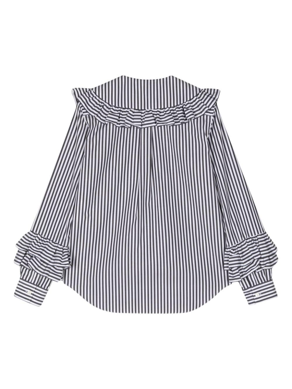 Comme Des Garçons Girl striped ruffle-detail cotton shirt - Wit