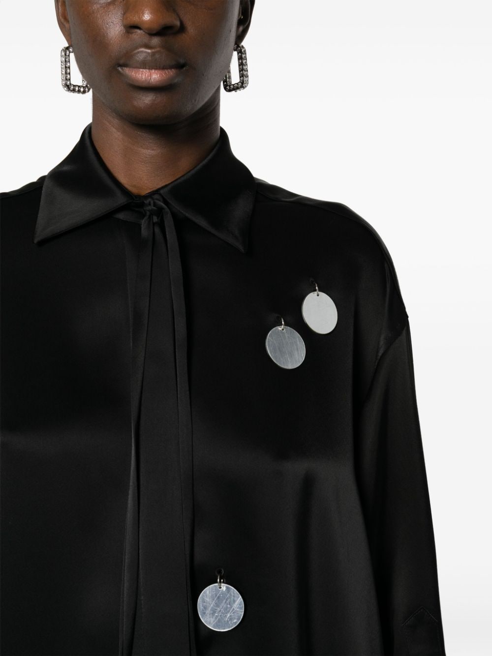 Shop David Koma Mirror-embellished Satin Shirt In Black