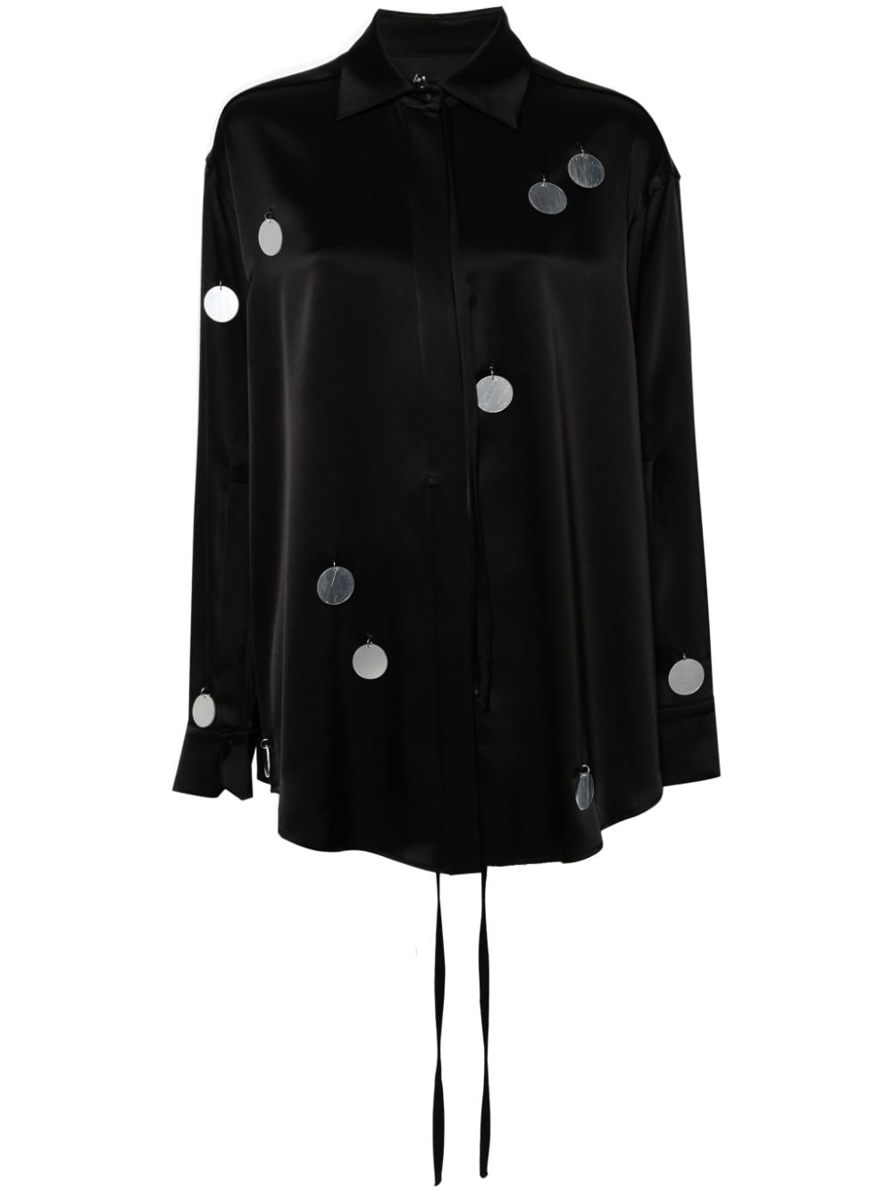 David Koma Mirror-embellished Satin Shirt In Black