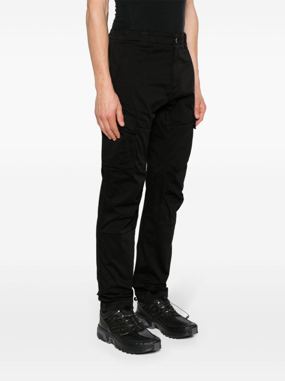 Shop C.p. Company Mid-rise Tapered Cargo Trousers In Black