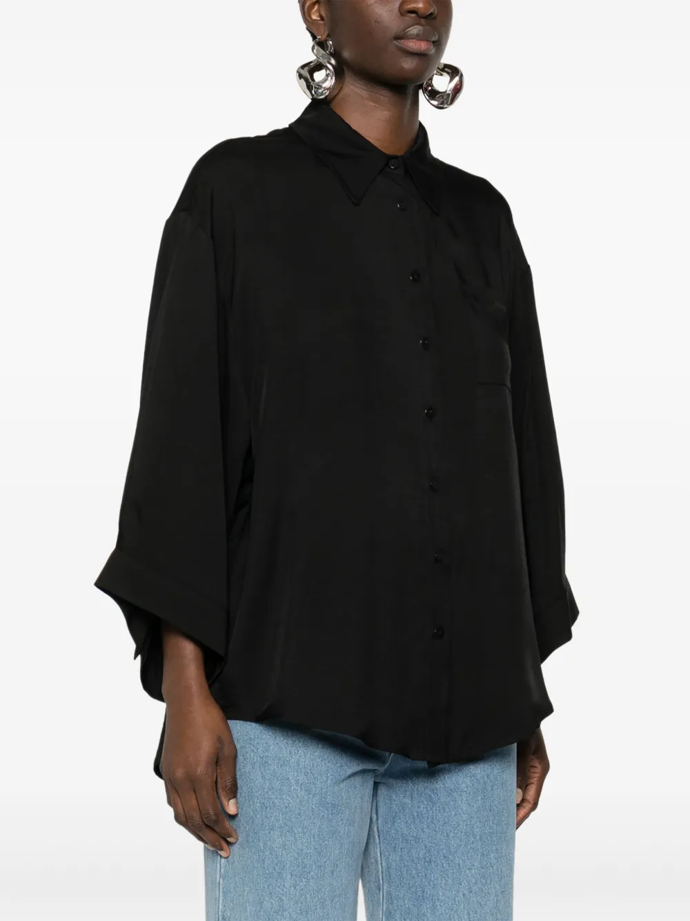 Shop Federica Tosi Box-pleat-detail Twill Shirt In Black