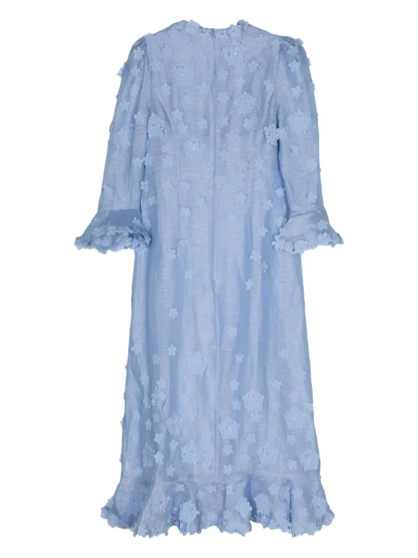 【送料&関税込】Zimmermann Dress In Blue Linen Zimmermann - Ottie Blue Floral Linen Slip Dress
