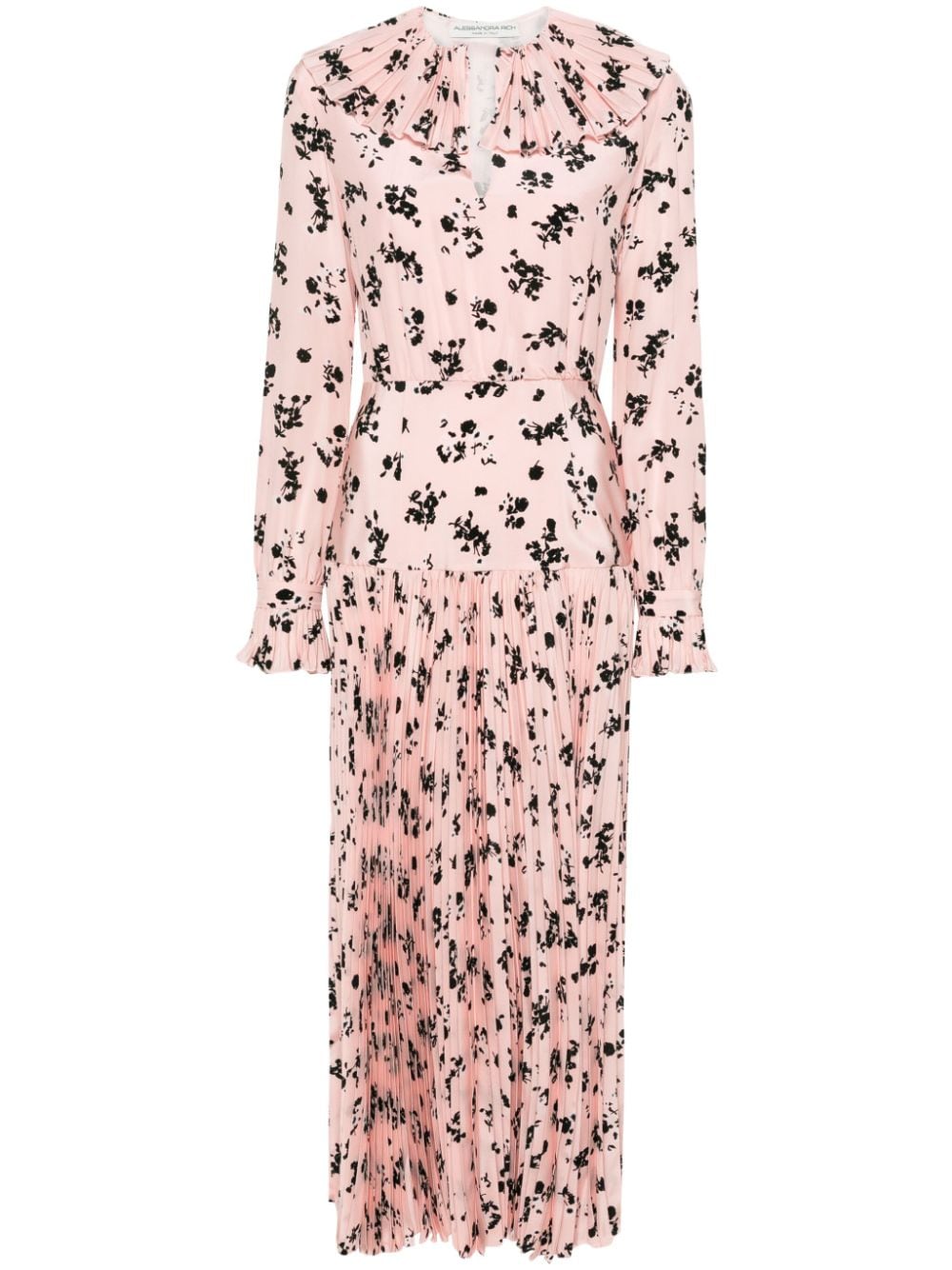Alessandra Rich Floral-print Silk Midi Dress In Pink