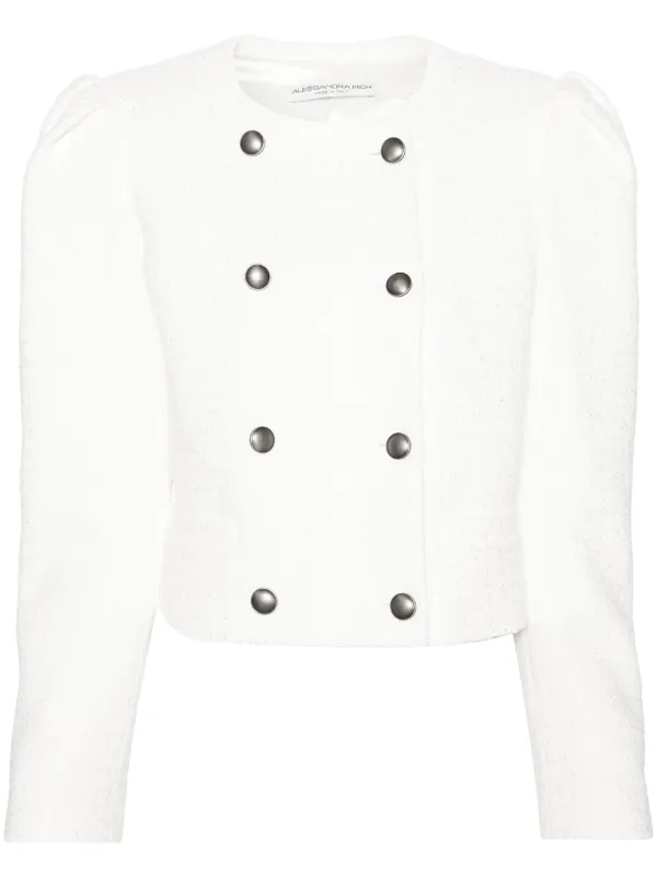 Alessandra Rich Double-breasted Bouclé Jacket in White