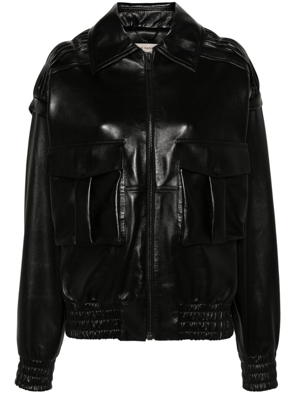 The Mannei Pintuck Leather Jacket In Black