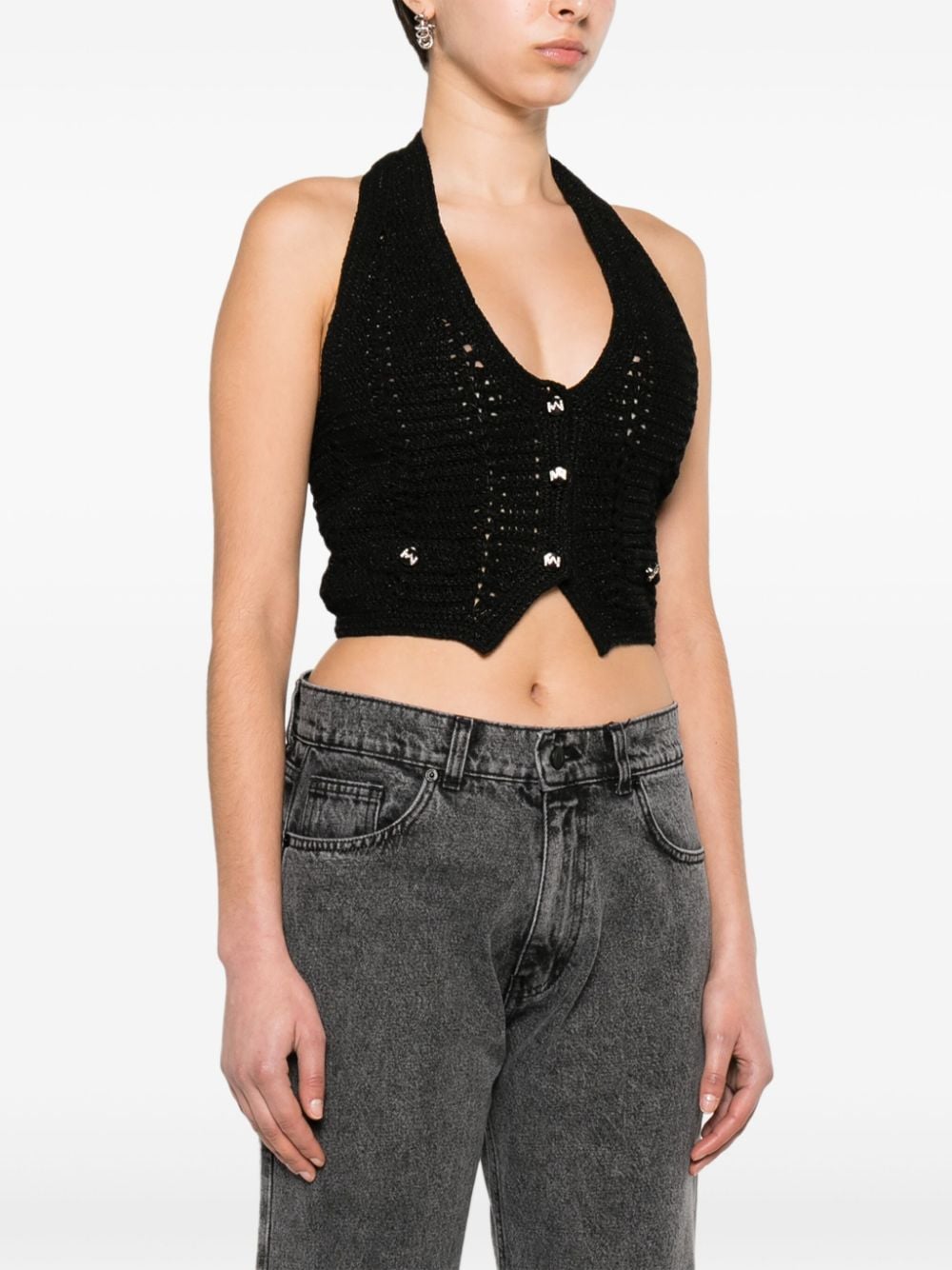 The Mannei Tya grofgebreide cropped top Zwart