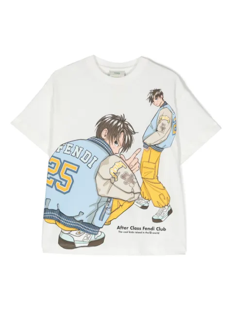Fendi Kids cartoon-print cotton T-shirt