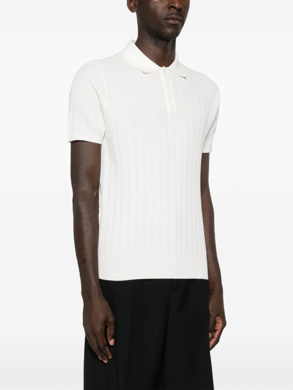 Shop Canali Knitted Cotton Polo Shirt In Neutrals