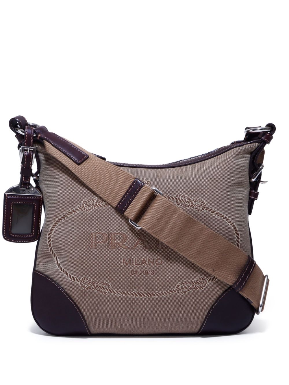 Pre-owned Prada Logo-embroidered Top-zipped Shoulder Bag In Neutrals