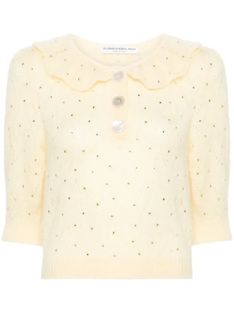 Alessandra Rich rhinestoned pointelle-knit top