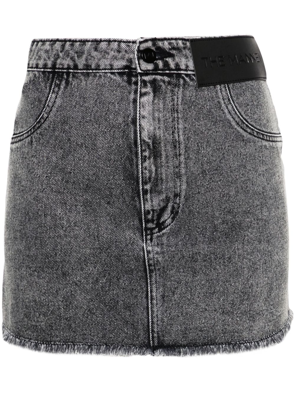 The Mannei Logo-patch Denim Skirt In Grey