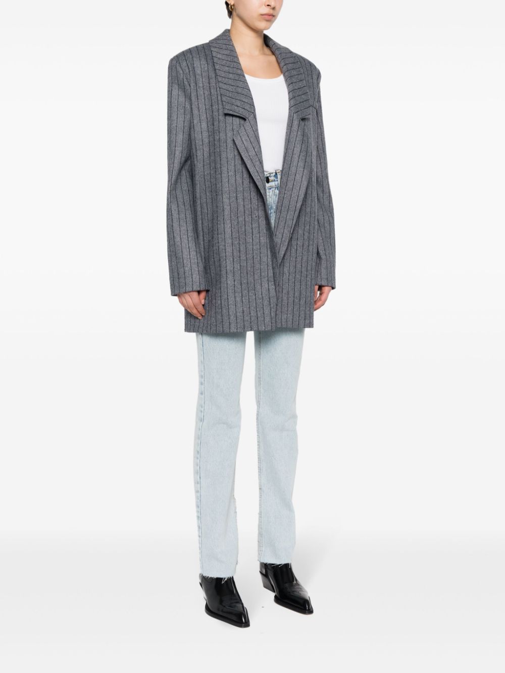 Shop The Mannei Bodo Striped Blazer In Grey