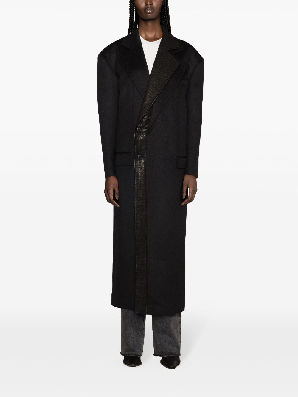 Shop The Mannei Dundee Leather-trim Coat In Black