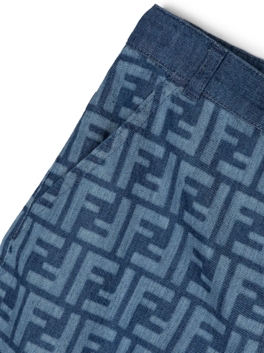 Shop Fendi Ff-print Chambray Shorts In Blue