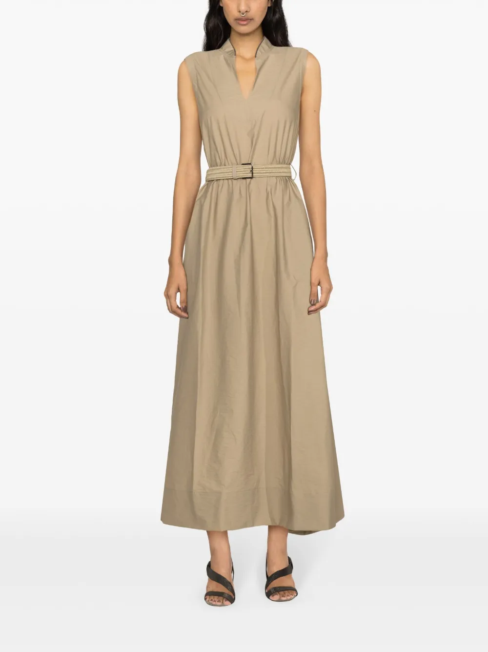 Brunello Cucinelli beaded belted flared dress - Beige