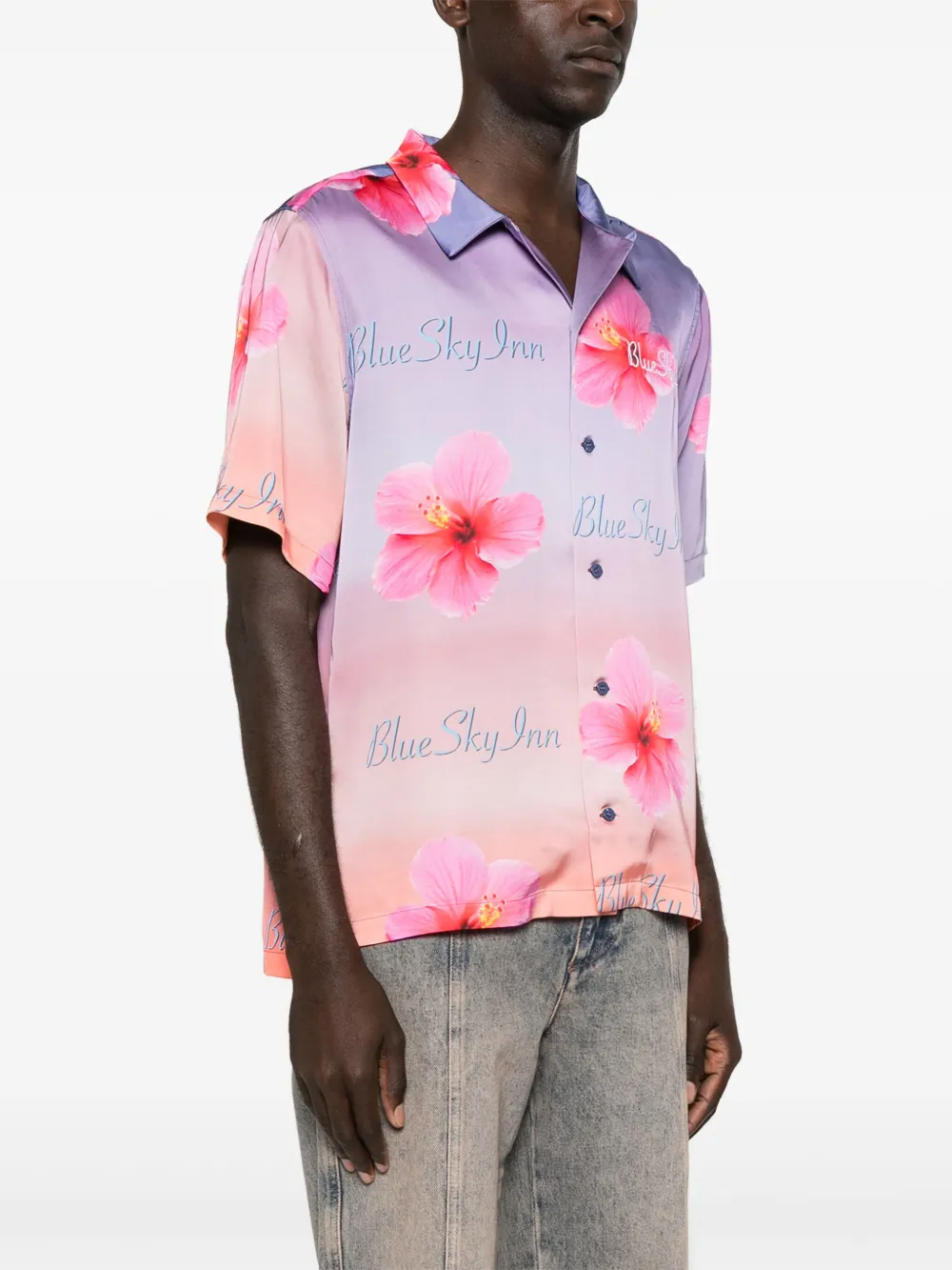 Blue Sky Inn Sunset Lotus Bowling Shirt In Pink