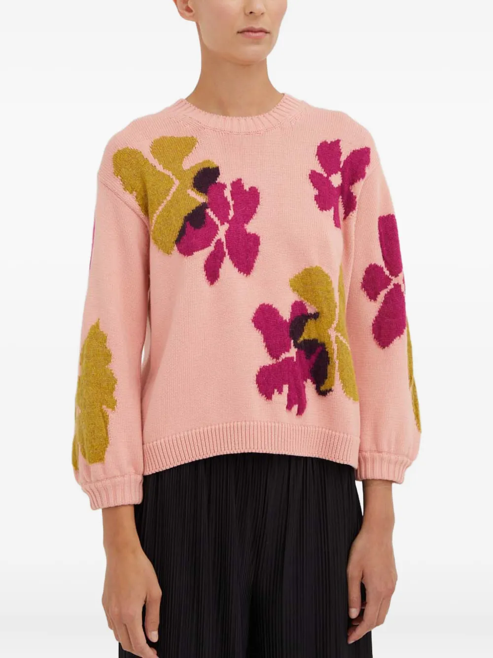 Ps By Paul Smith Flower-pattern Crew-neck Sweater In Pink