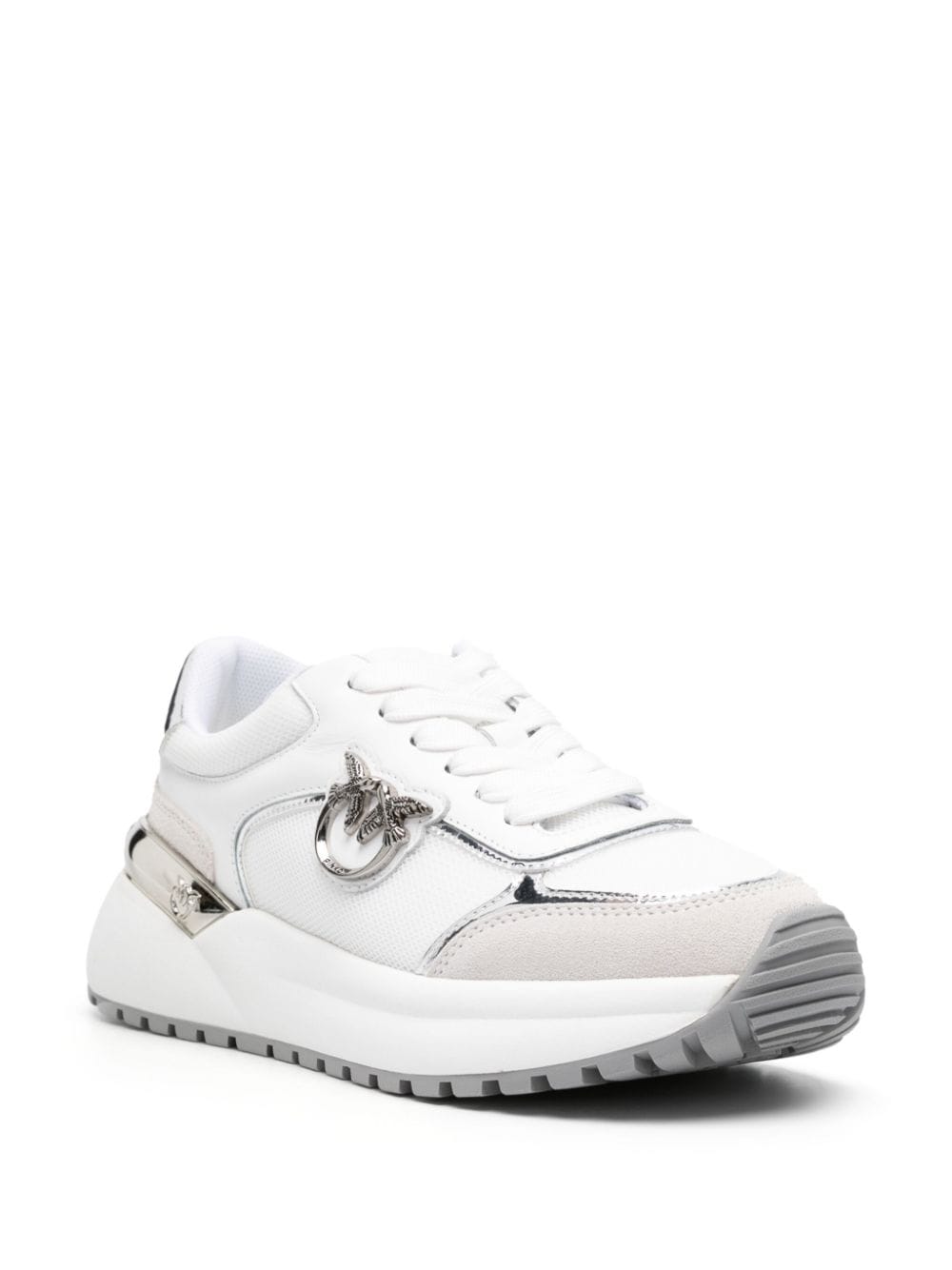 Shop Pinko Love Birds Leather Sneakers In White
