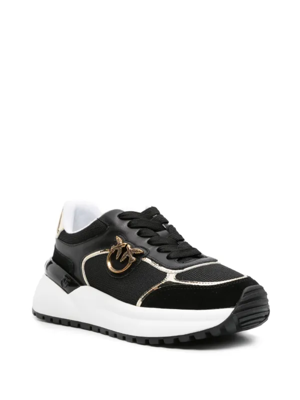PINKO Love Birds Leather Sneakers | Black | FARFETCH GR