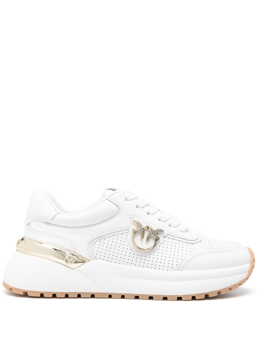 Pinko Love Birds Leather Sneakers In White