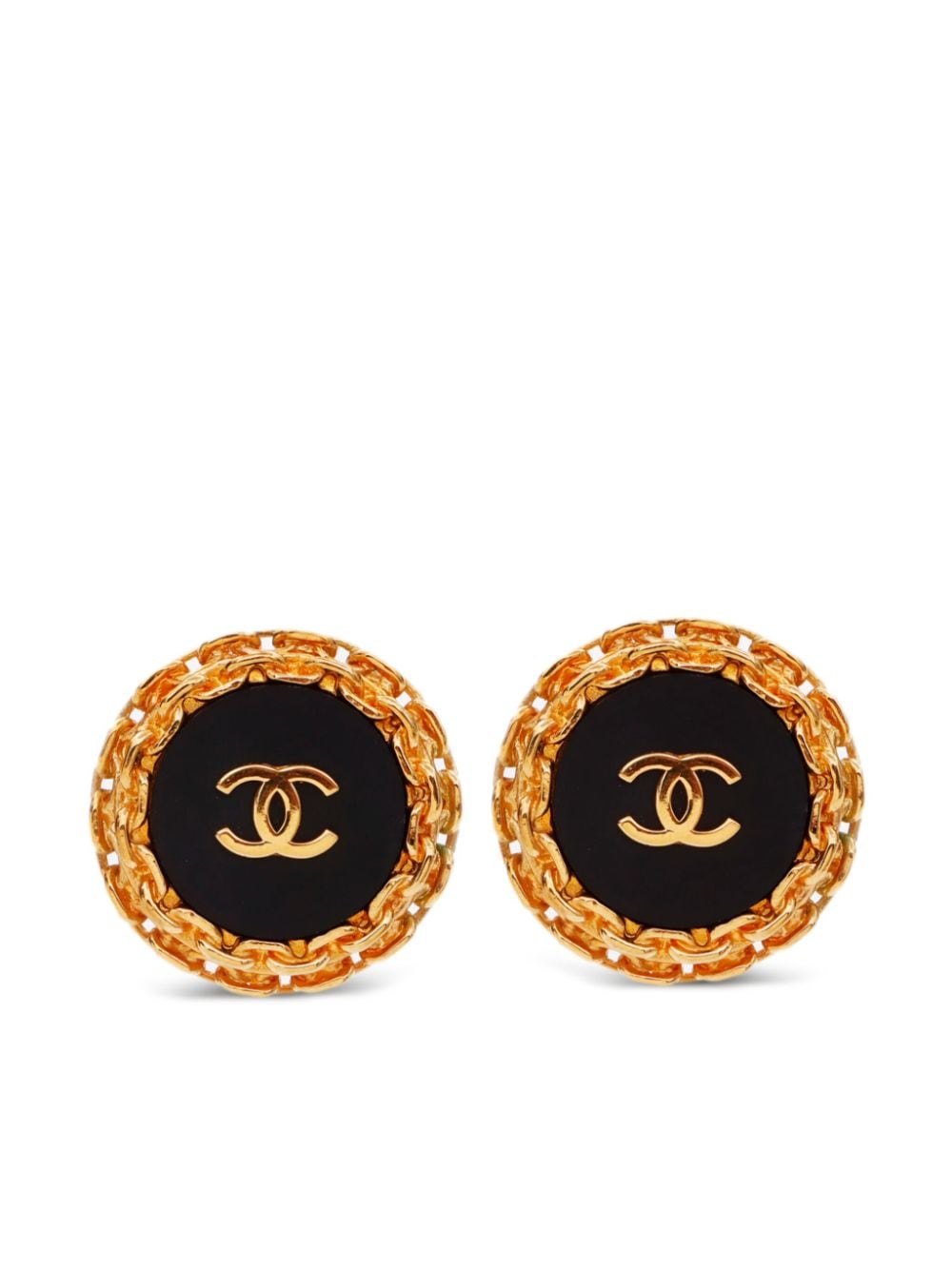 Pre-owned Chanel 1992 Chain-edge Cc-logo Button Clip-on Earrings In Gold
